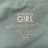 Athleta High Rise Girl's Chit Chat Green Flare Pant - Size Youth Large (12) - Pre-Owned - TL5BL6